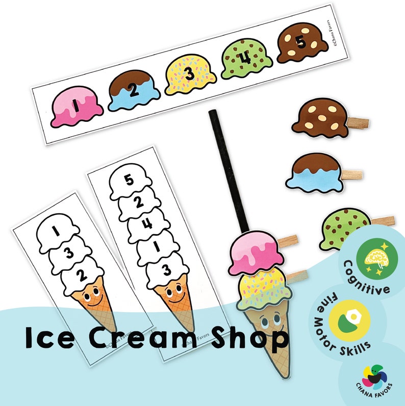 Ice Cream Shop Printable Interactive Game for Kids to Develop Essential Skills Perfect for Parents, Teachers, and Caregivers image 1