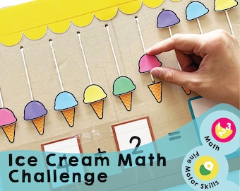 Ice Cream Math Challenge Interactive Printable Game for Kids for Fine Motor and Number Skill Development | Instant Download