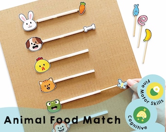 Animal Food Match Game: Fine Motor Skills Activity (Printable PDF)