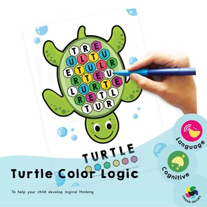 Turtle Color Logic english Printable Kids Coloring Sheet to Help Your ...
