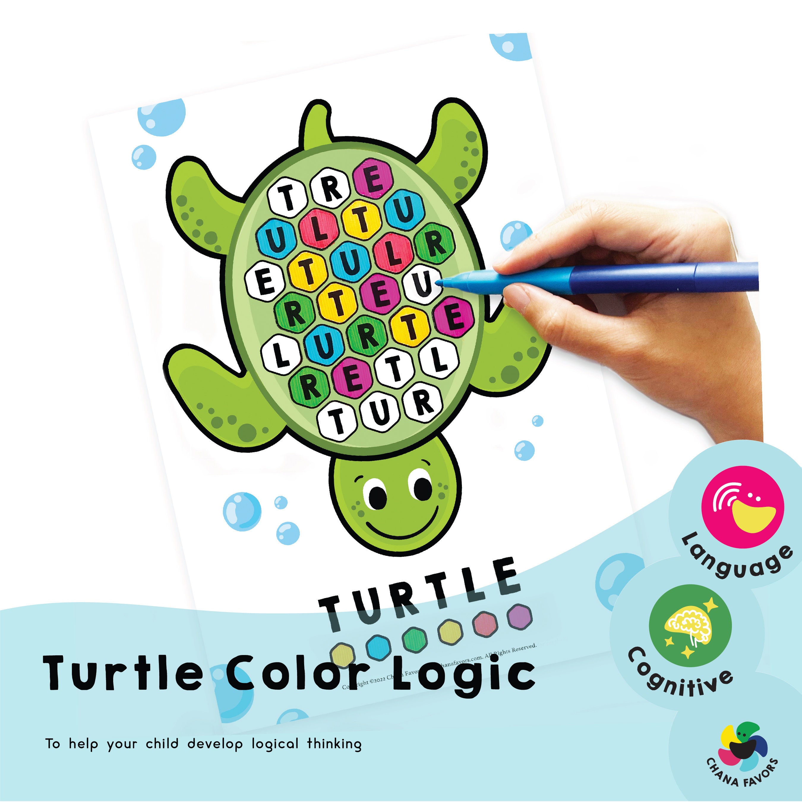 Turtle Color Logic english Printable Kids Coloring Sheet to Help Your ...