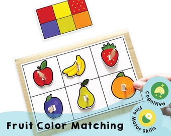 Fruit Color Matching -Printable preschool resources to help your child develop color recognition, visual perception and fine motor skills