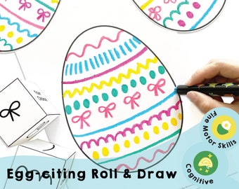 Egg-citing Roll & Draw Printable - Fun Easter Activity to Improve Fine Motor Skills and Creativity. Creative Egg Decorating Game for Kids.