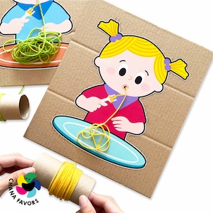 Spaghetti Garn Spaß Druckbare Kinder Aktivität Hand-Kontrolle und Fokus Sofortiger Download Spielendes Lernen für die kindliche Entwicklung Bild 3