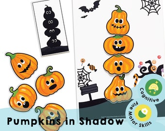 Pumpkins in Shadow - Printable PDF - Download Only - Game for Preschool Homeschool | Guess Sizes & Shapes, to Enhance Recognition Skills!