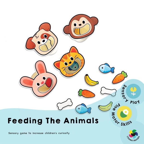 Alimenta a los animales: actividad de juego sensorial imprimible en casa para ayudar a tu hijo a mejorar su capacidad de ver y tocar a través de la experiencia.