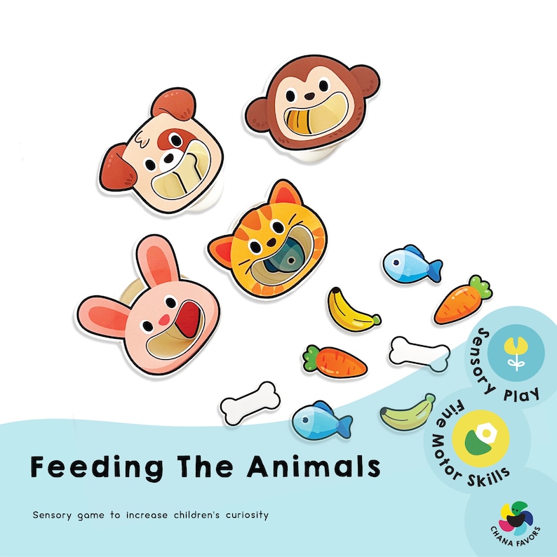 Feed the Animals Printable homeschool sensory play activity to help your child enhance their ability to see and touch through experience 画像 1
