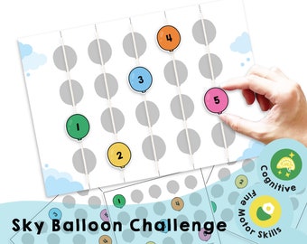 Sky Balloon Challenge afdrukbaar | Leuk spel | Verbeter cognitieve vaardigheden en fijne motoriek | Perfect voor kinderen, ouderen en zorgverleners