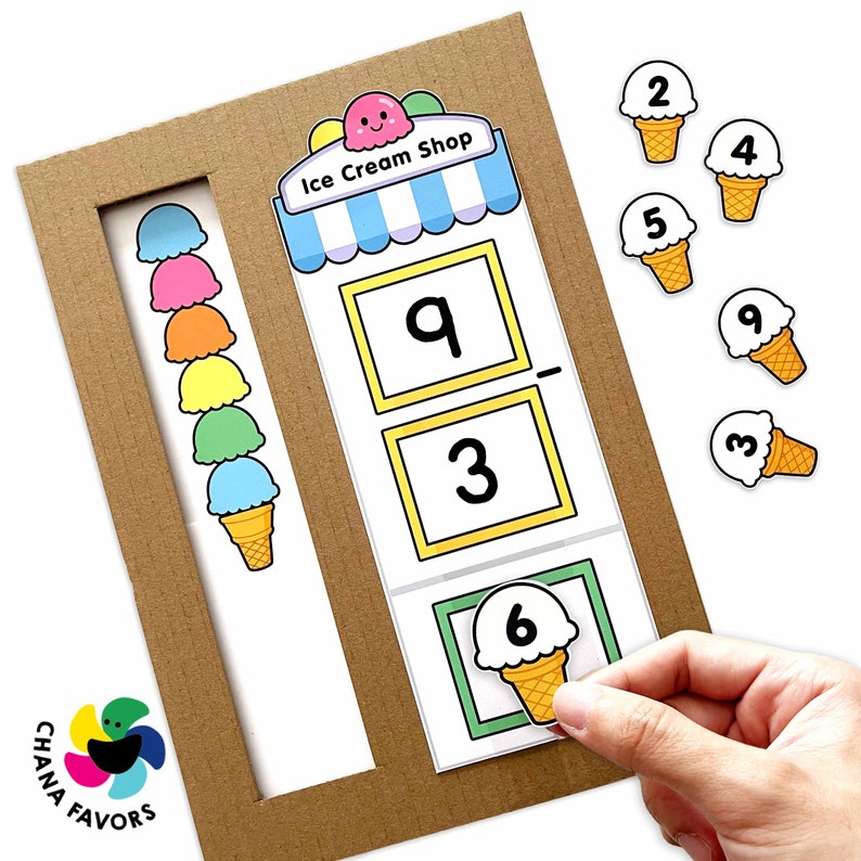 Diversión matemática con helado Actividad imprimible de suma y resta Juego de matemáticas para niños para el desarrollo de habilidades motoras finas y numéricas imagen 5