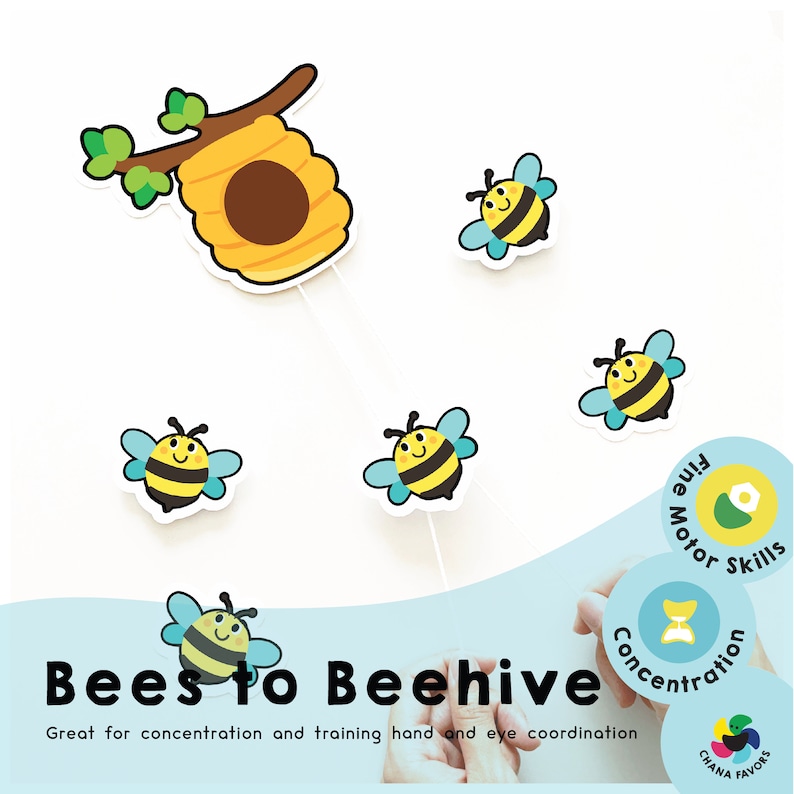 Bees to Beehive Printable preschool kids activity, great homeschool resources for concentration and training hand and eye coordination image 1