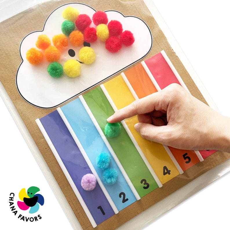 Cloudy Rainbow Count Printable PDF connect Numbers and Quantities