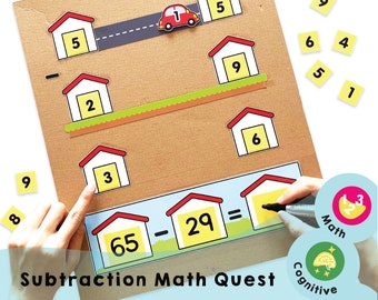 Subtraction Math Quest Printable - Borrowing Challenge: Explore subtraction skills with an exciting quest!  Develop strong math foundations