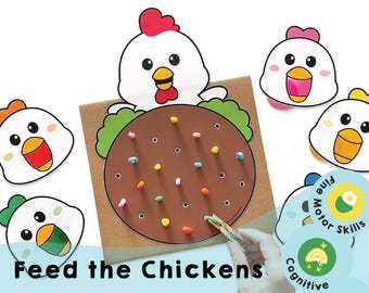 Feed the Chickens Game: Color Matching Fine Motor Skills (Printable PDF)
