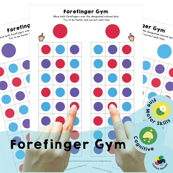 Gymnase pour l'index : points colorés - Jeux d'entraînement cérébral à imprimer - Exercez vos doigts, vos mains, vos yeux et votre cerveau. Parfait pour tous les âges.