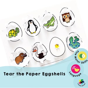 Tear the Paper Eggshells - Printable preschool activities to help your child strengthen hand and finger muscles for fine motor skills