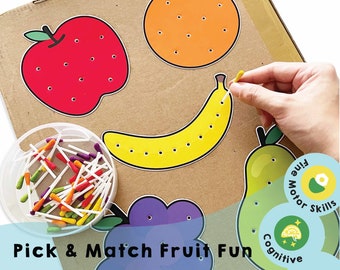 Scegli e abbina frutta divertente stampabile / Sviluppa capacità motorie e riconoscimento dei colori / Gioco educativo per bambini