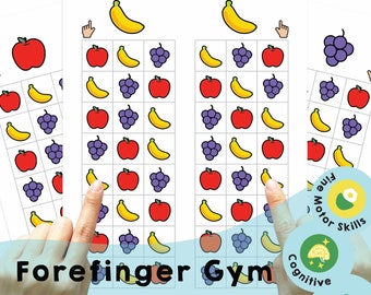 Forefinger Gym: Color Fruits - Printable cognitive game boosting coordination & color recognition. Brain Training Games - Fun for all ages!