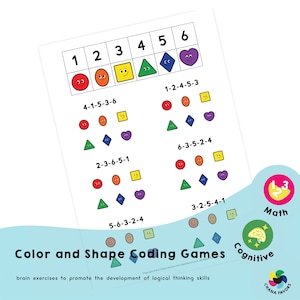 Color and Shape Coding Games - 3-in-1 Printable brain training homeschool worksheets to promote the development of logical thinking skills