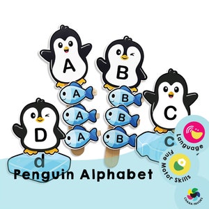 Alfabeto inglés de Penguin: PDF imprimible (solo descarga): actividad de aprendizaje para ayudar a los niños a identificar letras y practicar el control de los dedos