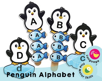 Penguin English Alphabet Matching - Printable homeschool alphabet activity to help your child identify letters and practice finger control