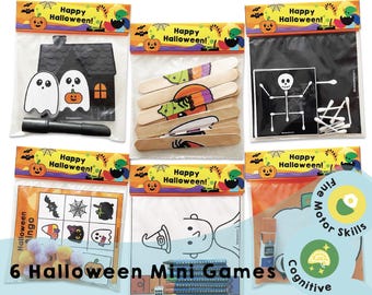 6 Halloween Mini Games - Printable PDF - Download Only - Kids Games Fun Activity Set for Playtime | Fine Motor Skills, Problem Solving