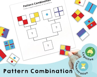 Pattern Combination -Printable brain game to create logical combinations to encourage brain activity. Brain training suitable for all ages