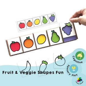 Fruit and Veggie Shapes Fun Printable - Educational Shape Matching Game for Kids - Homeschool sensory play activity - Instant Download