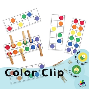 Color Clip - PDF para impressão - Somente download - Cartões de jogo divertidos - Melhora as habilidades cognitivas e motoras finas - Ótimo para a família, sala de aula, encontros para brincar
