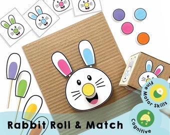 Rabbit Roll & Match Printable - Fun Fine Motor Skill Activity! Color Matching Game for Kids, Instant Download