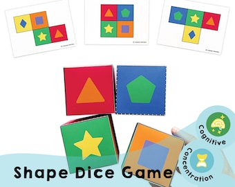 Shape Dice Games - Giochi cerebrali stampabili che promuovono la coordinazione occhio-mano, la concentrazione e le capacità di risoluzione dei problemi. Buono per tutte le età.