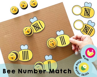 Bee Number Match Printable - Fun Educational Pre-Math Game! Develop Fine Motor & Number Skills - Hands-On Learning 1-15