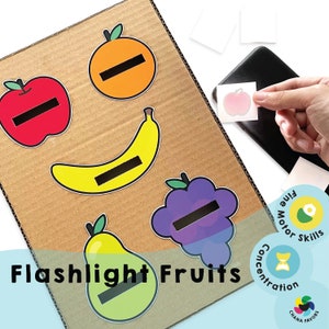 Frutas con linterna - PDF imprimible - Solo descarga - Juego de clasificación interactivo para niños - Desarrolla habilidades de clasificación y capacidades cognitivas