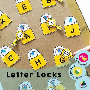 English Letter Locks Printable - Fun Matching Game Preschool homeschool resource to Enhance Letter Recognition & Fine Motor Skills.