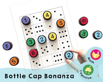 Bottle Cap Bonanza - Gioco educativo di calcolo stampabile per bambini e adulti. Migliora le abilità matematiche, la concentrazione e l'attenzione con questa attività.