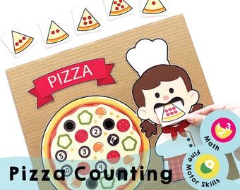 Conteggio della pizza stampabile - Attività pre-matematica - Abilità motorie e di riconoscimento dei numeri attraverso il gioco creativo per bambini
