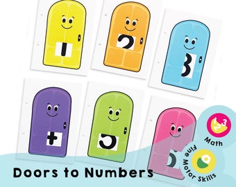 Doors to Numbers -Printable preschool homeschool busy book to help children recognize numbers 1 to 9 and relate the numbers to quantities