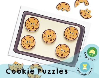 Cookie Puzzles - Printable preschool game to train your child's problem solving skills, hand-eye coordination and improve concentration