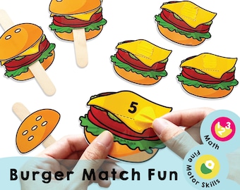 Burger Match Game: Number Peel & Play, Fine Motor Skills (Printable PDF)