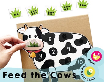 Nourrissez les vaches à imprimer - Jeu de comptage pour les enfants - Activité éducative mathématique - Activité pré-mathématiques à imprimer pour l'école-maison