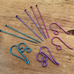 Niobium Earring Making Kit in Turquoise, Pink & Purple - 3 Pairs Hypo Allergenic Earring Hook Earwires and Headpins, Nickel-free Jewellery