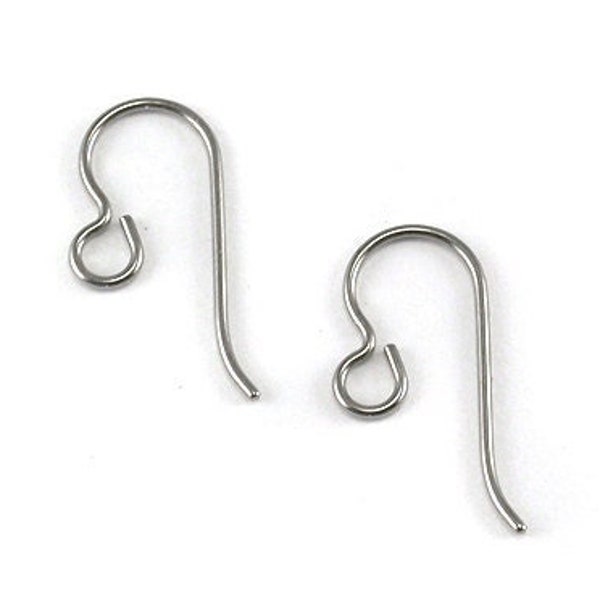 5 Pairs Titanium Hypo Allergenic Earwires. French Hook Earring Wires, Nickel-Free Findings Surgical Implant Grade 1 Pure Titanium