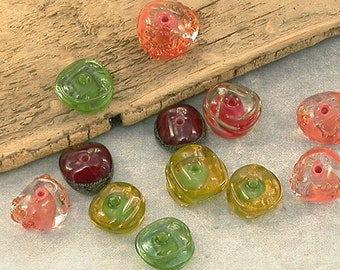 MTO Lampwork Glass Beads in Mid-Century Colour Palette. Artisan Beads Made to Order in Lime, Red, Green and Coral SRA UK