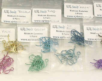 10 Pieces (5 Pairs) Hypo Allergenic Niobium Earring Wires in Any Colour or Mix with Free Shipping Worldwide