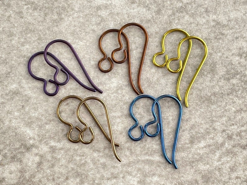 Niobium Earring Hooks 5 prs Anodized Colourful Nickel Free Ear Wires in Your Color Choice. Hypo Allergenic Jewellery Findings Allergy Free image 8