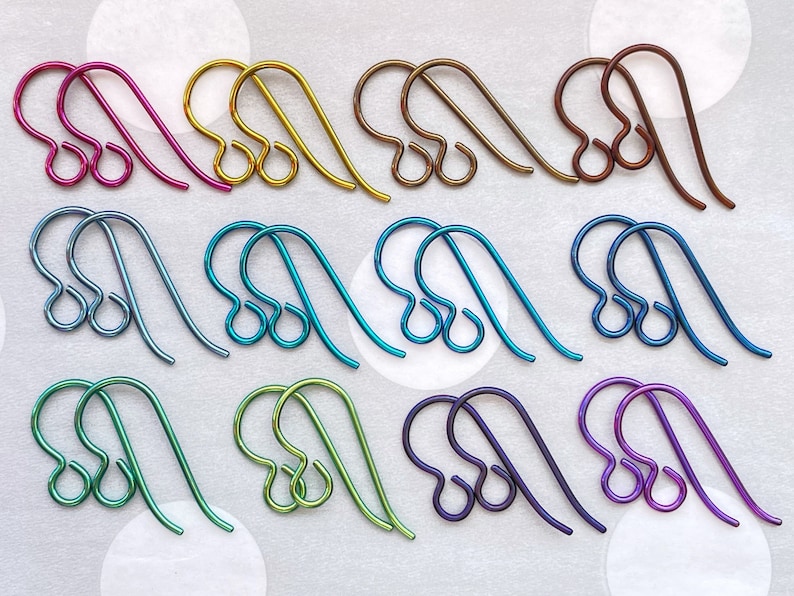 Niobium Earring Hooks 5 prs Anodized Colourful Nickel Free Ear Wires in Your Color Choice. Hypo Allergenic Jewellery Findings Allergy Free image 1