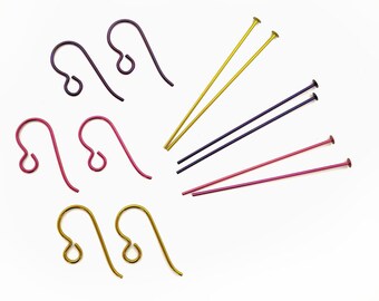 Hypo-Allergenic Earring Kit - Warm or Cool Colours - 3 Pairs of Niobium Earwires and Headpins to Make Your Own Nickel Free Jewellery