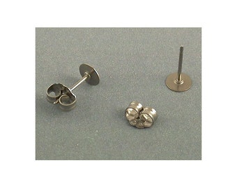 Titanium 5 mm Flat Pad Ear Posts / Earring Findings - 5 Pairs of Hypo Allergenic, No tarnish Earring Posts