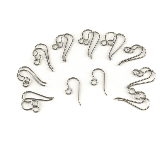 30 Silver Nickel Free Titanium French Hook Earring Findings w/ Stem & Loop  Ring
