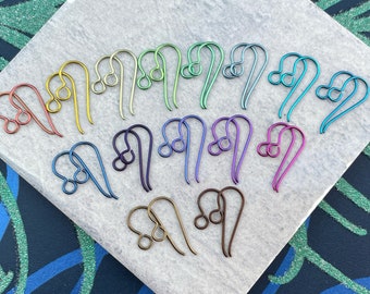 15 Pairs Hypo-Allergenic Niobium Earwires - Full Colour Range, 1 pr each Colour. Nickel-free, Allergy Friendly Earring Hooks