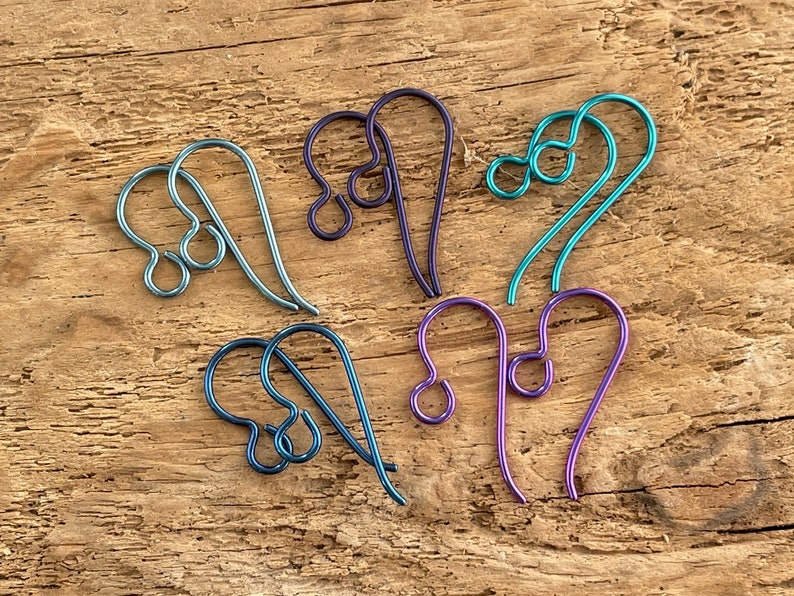 Niobium Earring Hooks 5 prs Anodized Colourful Nickel Free Ear Wires in Your Color Choice. Hypo Allergenic Jewellery Findings Allergy Free image 9